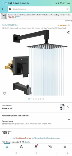 Homelody Shower Set - Black Shower System - Wall Mounter w/ High Pressure Rainfall Shower Head