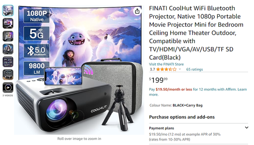 CoolHut WiFi Bluetooth Projector - Native 1080p Portable Movie Projector Compatible with TV/HDMI/VGA/AV/USB/TF SD Card