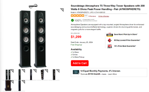 SoundStage Tower Speakers - Stage 3D5 - Pair - 200W @ 8 Ohms