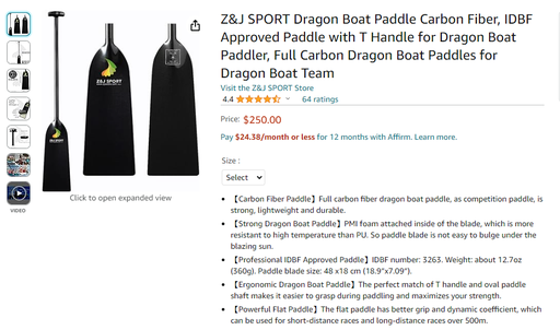 Z&J SPORT Dragon Boat Paddle Carbon Fiber, IDBF Approved Paddle with T Handle for Dragon Boat Paddler