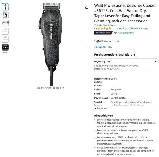 Wahl Professional Designer Clippers - #56123 - Accessories Included