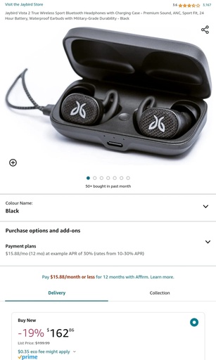Jaybird Vista 2 True Wireless Sport BT Headphones w/ Charging Case - ANC, Hi-Res, 24Hr Battery