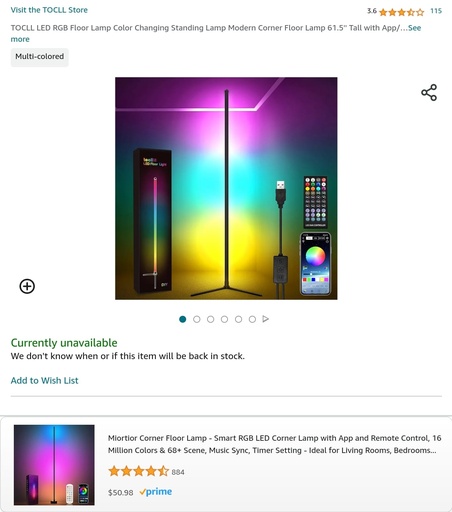 LED RGB Floor Lamp - Color Changing Standing Lamp - 61.5" Tall w/ App