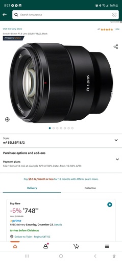 Sony FE 85mm F/1.8 Lens - E-Mount