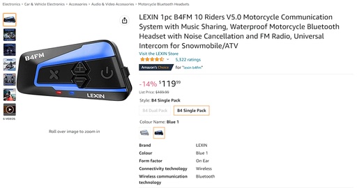 LEXIN - B4FM BT Motorcycle Headset - Intercom, Noise Cancellation