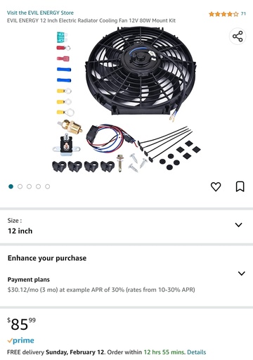 EVIL ENERGY - 12" Electric Rad Cooling Fan 12V 80W Mount Kit