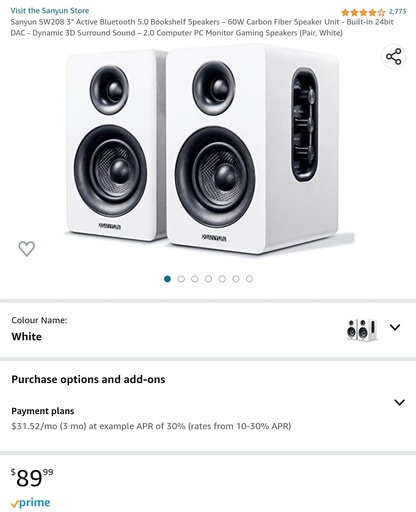 Sanyun 3" Active Bluetooth 5.0 Bookshelf Speakers