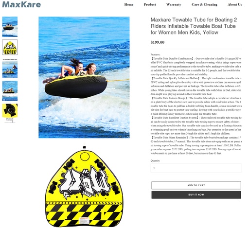 MaxKare Inflateable Towable Tube - 2 Riders