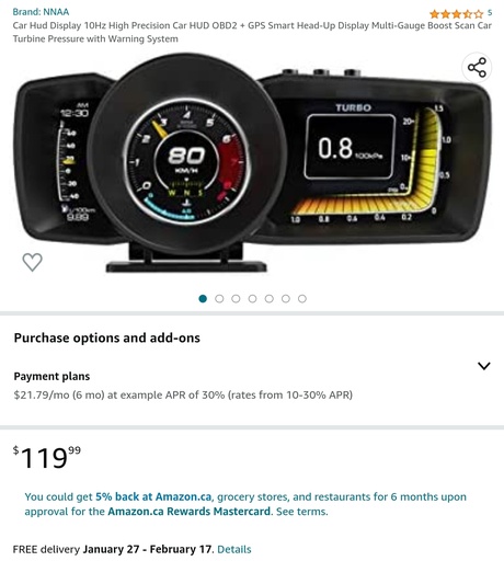 NNAA Car On Dash HUD OBD2 + GPS