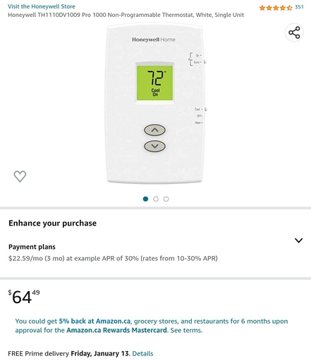 Honeywell Pro 1000 Non-Programmable Thermostat