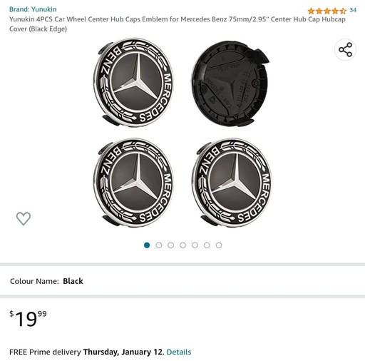 4PC Wheel Center Hub Caps - Mercedes Logo - Black Wheat