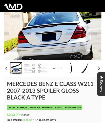 Mercedes Benz E Class W211 2007-2013 Spoiler Gloss Black