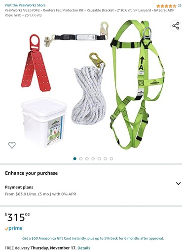 PeakWorks Roofers Fall Protection Kit - Reusable Bracket - 2"