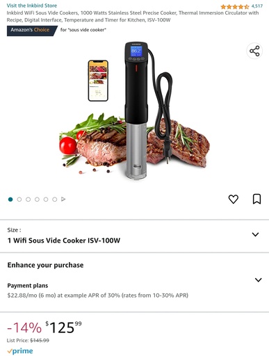 InkBird Wi-Fi Sous Vide Cooker - 1000W, Digital Interface, Timer & More