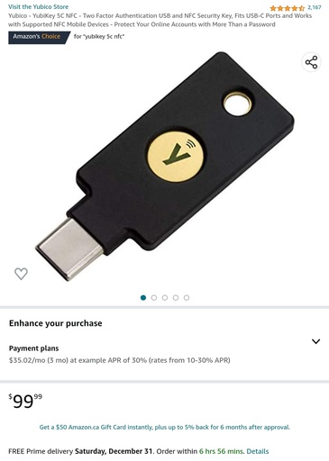 Yubico - YubiKey 5C NFC - Two Factor Authentication USB & NFC Security Key