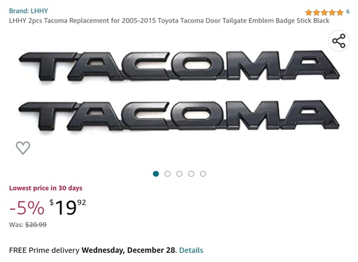 Tacoma Replacement Badges - Black - Stick On