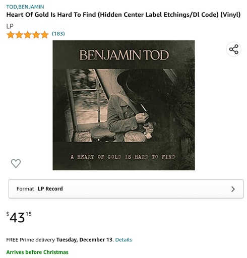 Tod Benjamin - Heart of Gold is Hard to Find - Vinyl