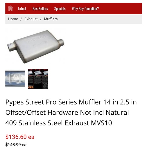 Pypes Street Pro Series Muffler - 2.5" - Stainless Steel Exhaust