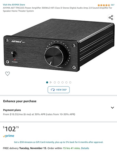 Aiyima A07 Power Amplifier - 300W x 2CH - Hi-Fi Class D Stereo Amp