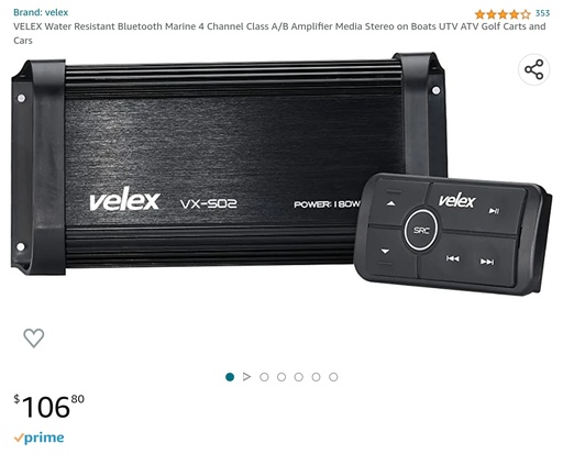 Velex Water Resistant Bluetooth Marine 4 Channel A/B Amplifier - 60W x 4CH