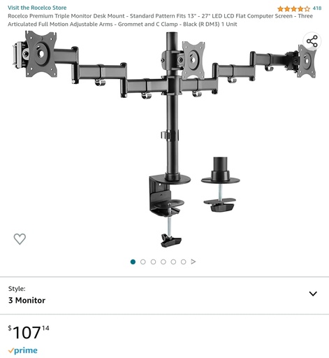 Rocelco Premium Triple Monitor Desk Mount - VESA Mount - Fits 13" - 27"