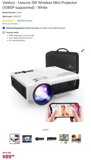 Vankyo - 3W Wireless Mini Projector (1080P Supported) - White