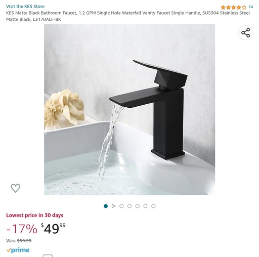 KES Matte Black Bathroom Faucet - Single Hold Underside Waterfall