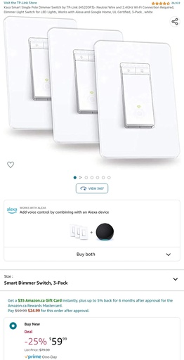 TP-Link Kasa Smart Switches - Single Pole - Dimmer - 3 Pack