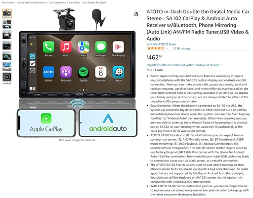 ATOTO - SA102 Double Din 7" - Android Auto, Apple CarPlay & More