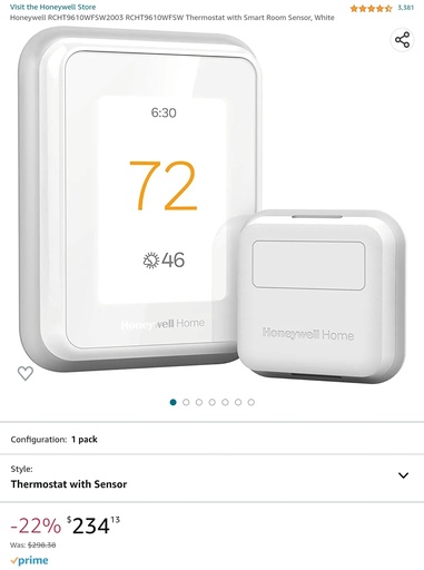 Honeywell Smart Thermostat w/ Sensor - RCHT9610WFSW2003 - White