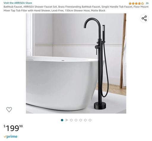 Arrisea Bathtub Faucet - Brass Freestanding - Single Handle - Floor Mount w/ Hand Shower - Matte Black