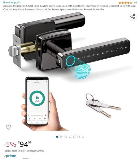 AppLoki Fingerprint Smart Lock - Touchscreen w/ Keypad - Keys & App Controlled