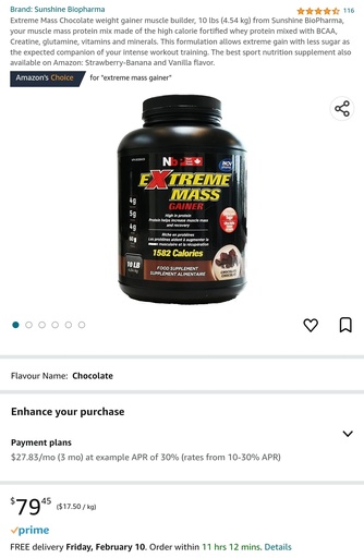 Extreme Mass - Chocolate Protein Powder - 10Lbs