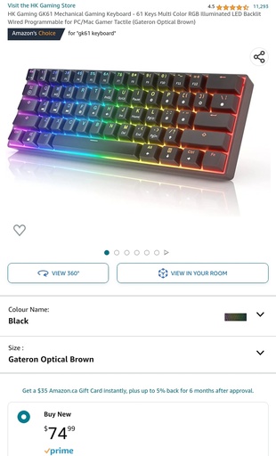 HK Gaming GK61 Mechanical Gaming Keyboard - Wired - Gateron Optical Brown Switches