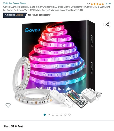 32.8FT Govee LED Strip Lights - 2 Rolls of 16.4FT - RGB LED