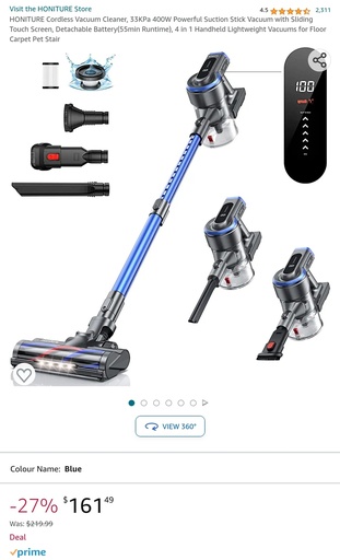 Honiture Cordless Vacuum Cleaner - 400W Powerful Suction - 4 in 1 Handheld Lightweight