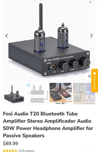 Fosi Audio T20 Bluetooth Tube Amplifier - 50W Headphone & Passive Speakers