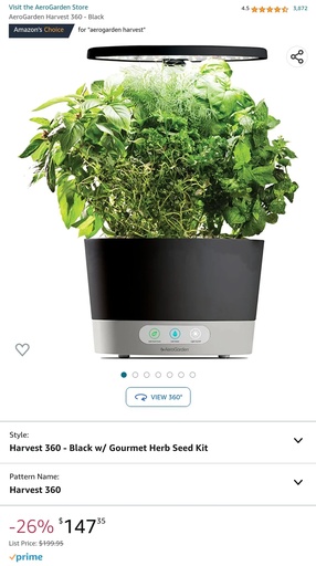 AeroGarden Harvest 360 - Black