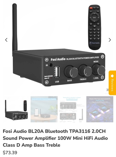 Fosi Audio BL20A Bluetooth 2.0Ch Power Amplifier - 100W - Mini HiFi Audio Class D Amp, Bass & Treble