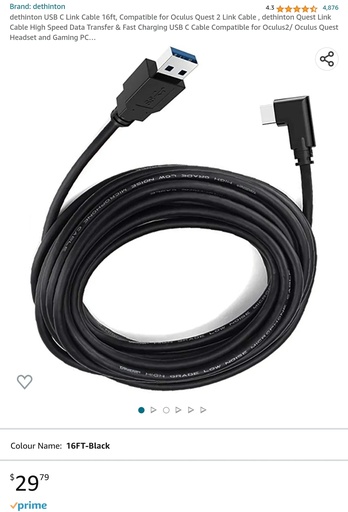 USB C Link Cable for Oculus / Meta Quest 2